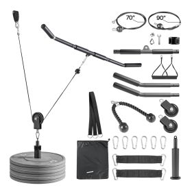 2 PCS LAT and Lift Pulley System, Gym Rack with two Steel Cables, Short Bar, And Dual Grip Handles