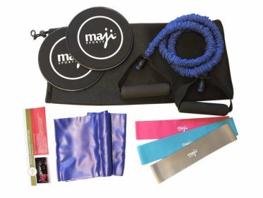 Fitness Bundle- Loop and Stretching Resistance Bands, Sliding Core Exercise Discs, Foam Roller, and Massage Tools