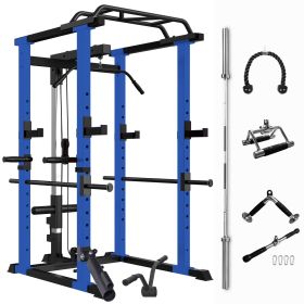 Multi-functional Power Cage and Adjustable Pullup Squat Rack With Olympic Barbell