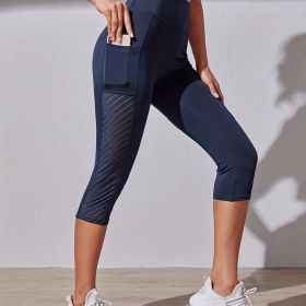 High Waist Tummy Control Capri Legging For Women (Color: Navy Blue, size: XL(12))