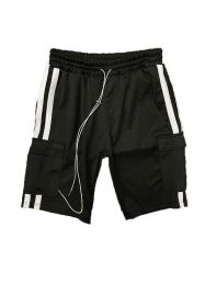Two Stripe Cargo Pouch Shorts (Color: black red, size: S)
