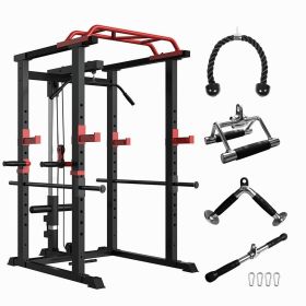 Multi-functional Power Cage, Adjustable Pullup Squat Rack and Barbell Rack (Color: as Pic)