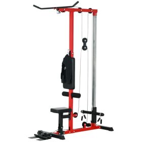 Lat Pull Down Machine, High / Low Pulleys with Adjustable Seat and Flip-Up Footplate (Option: Black, Red-1970x345x150 mm)